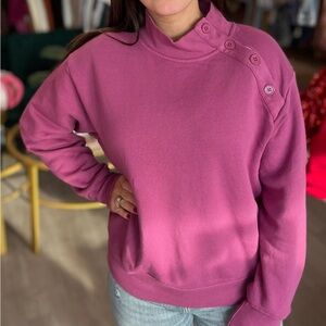 Sundry Pink Button-Detail Sweatshirt